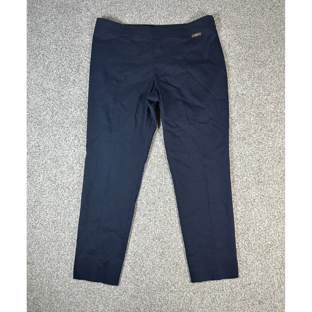 Tory Burch Navy Blue Side Zip Tailored Trousers Pants Size 10 Gold Logo